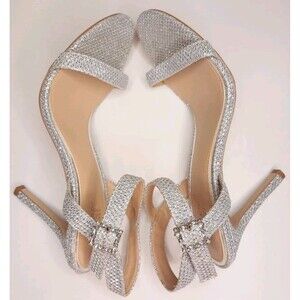 Jewel By Badgley Mischka Sz 9 Silver Strappy Heels Wedding Dress Shoes Metallic